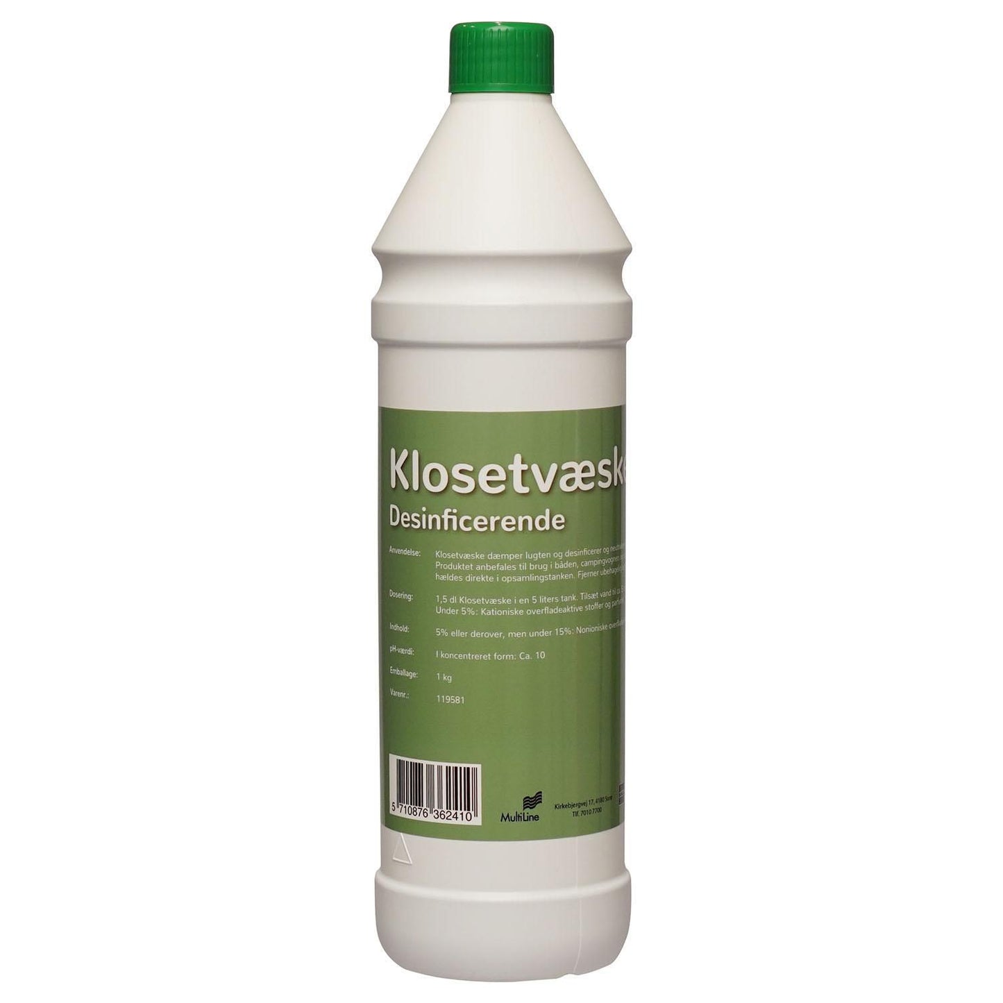 Klosetvæske kemisk lugtfjerner 1 ltr Grøn,12 fl x 1 ltr/krt