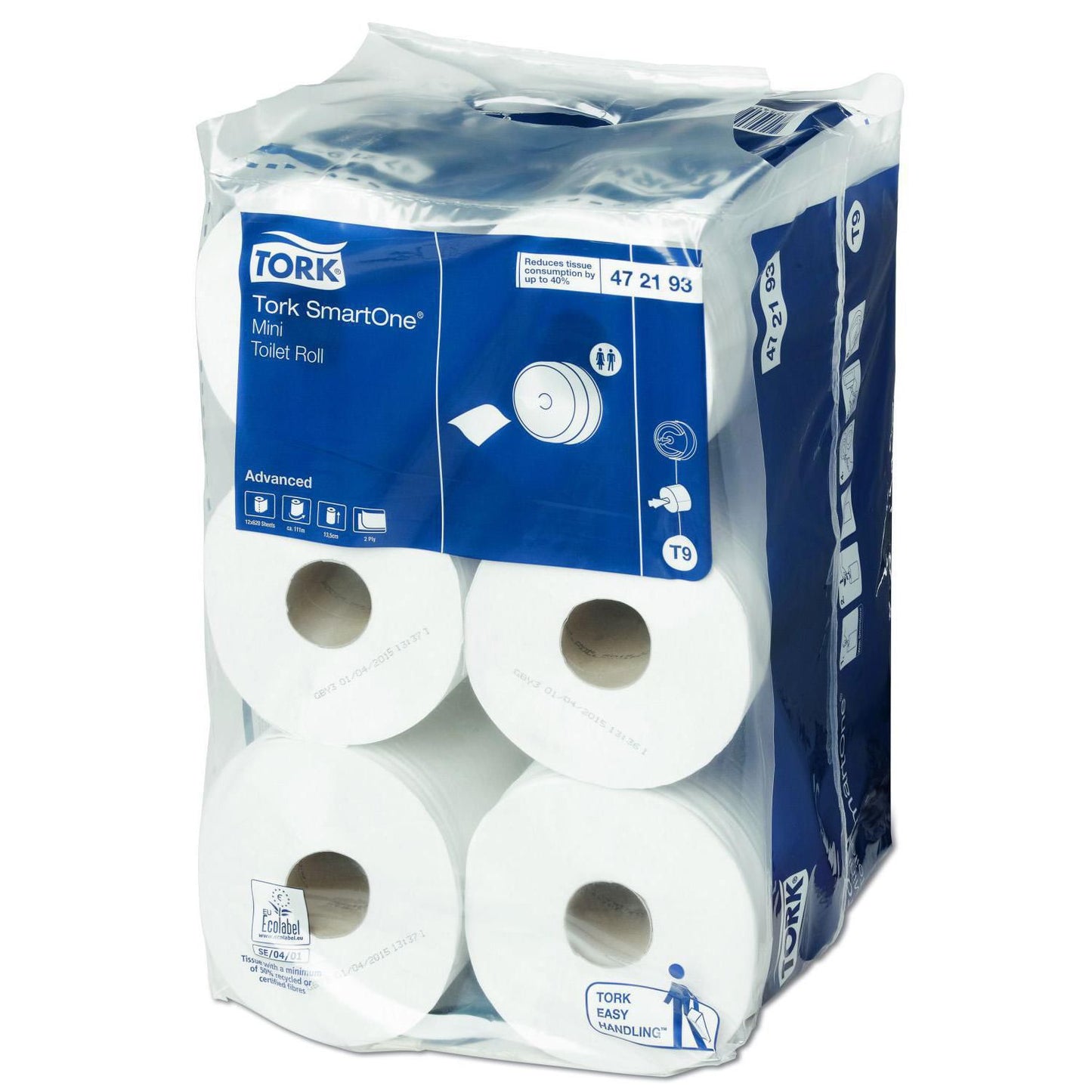 Toiletpapir Tork SmartOne T9 Mini 2-lag 111.6m Hvid,12 rl/krt