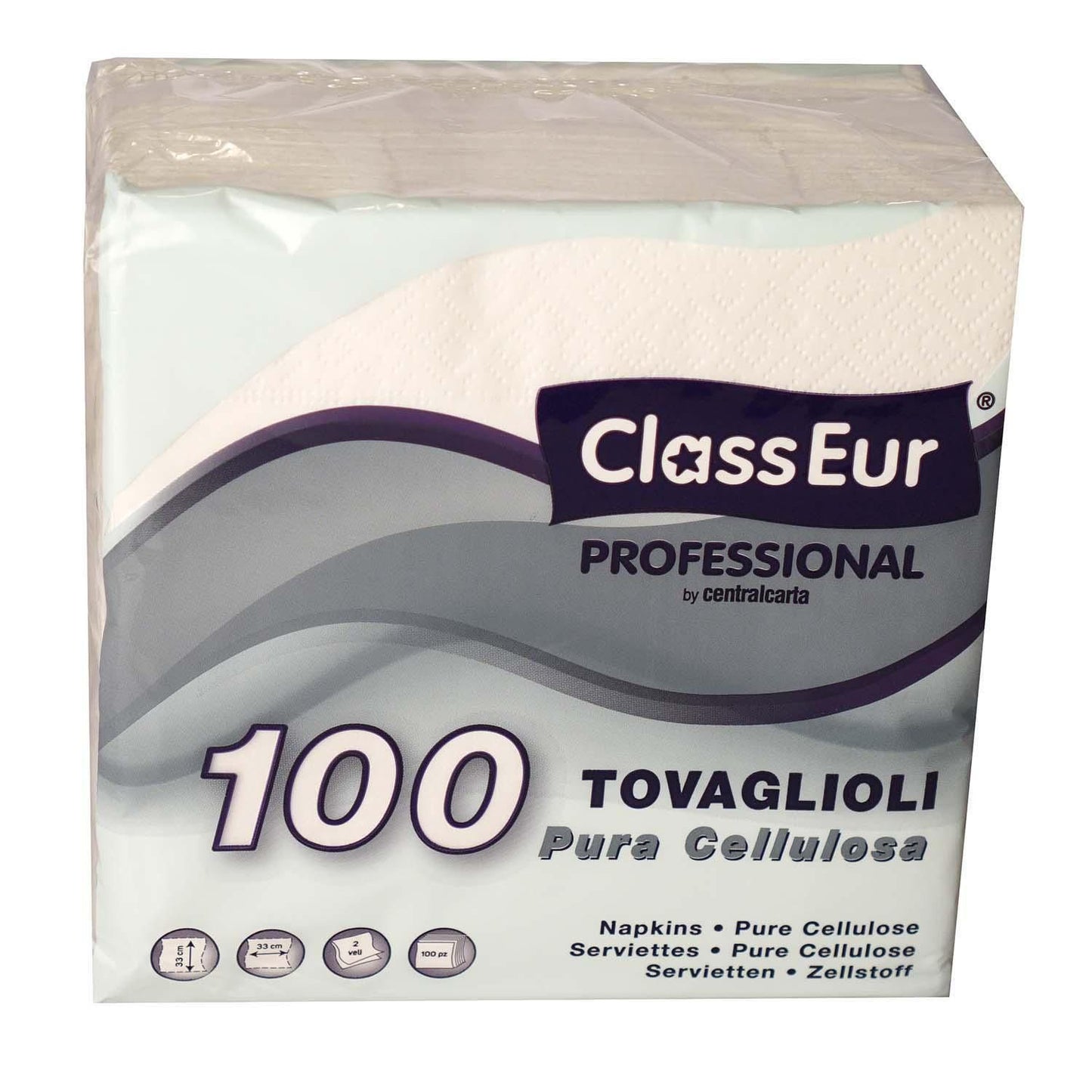 Serviet ClassEur Professional 33x33 cm 2-lag Ecolabel 100 stk pr. pakke Hvid,24 pk x 100 stk/krt