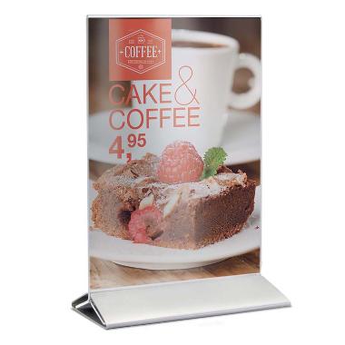 Skilt A5 Vertikalt Securit Akryl med fod af rustfri stål Klar,stk