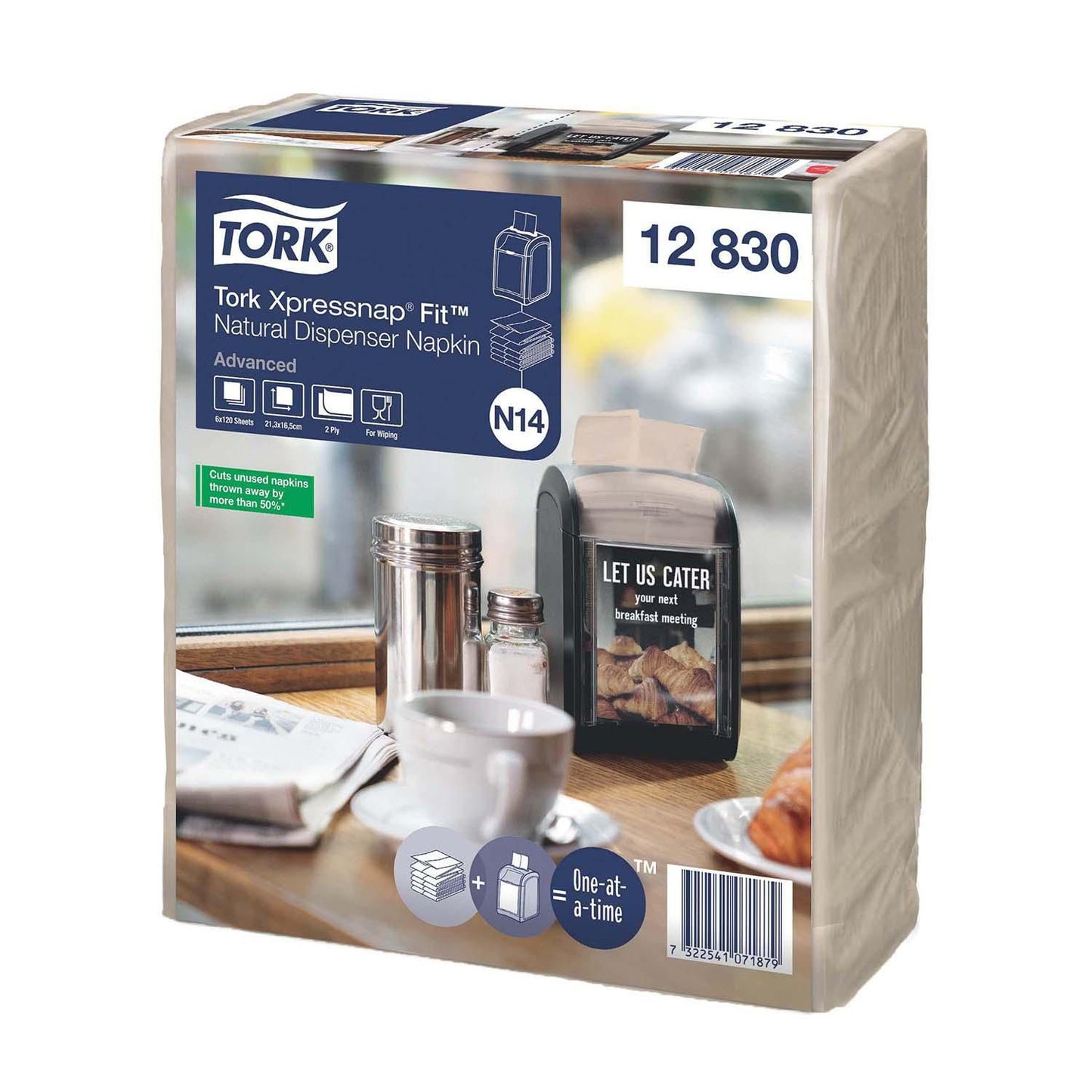 Serviet Tork N14 Xpressnap 213x165mm 2-lag Fit Advanced Natur,6 pk x 6 bdt x 120 stk/krt