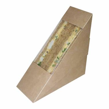 Sandwichæske 123 x 52 x 123 mm Karton med rude PLA Brun,500 stk/krt