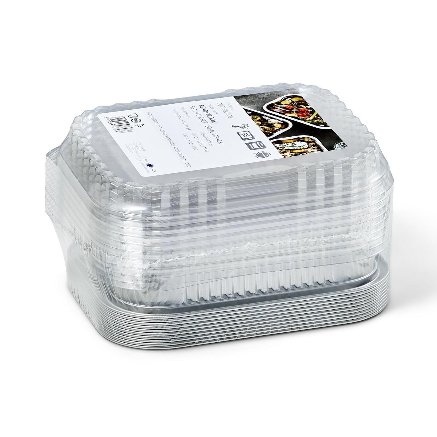 Alubakke Ready2Cook 750 ml 178x136x45 mm med Apet plastlåg 10 sæt sampak,10 stk/ps
