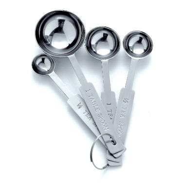 Måleskesæt 4 dele. 15/5/2.5/1.25 ml. Rustfri stål,stk