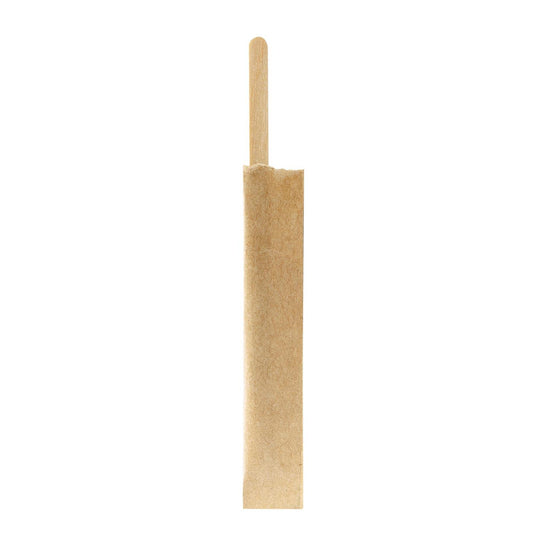 Rørepind 110mm træ enkeltpakket i brun papir,50 pk x 100 stk/krt