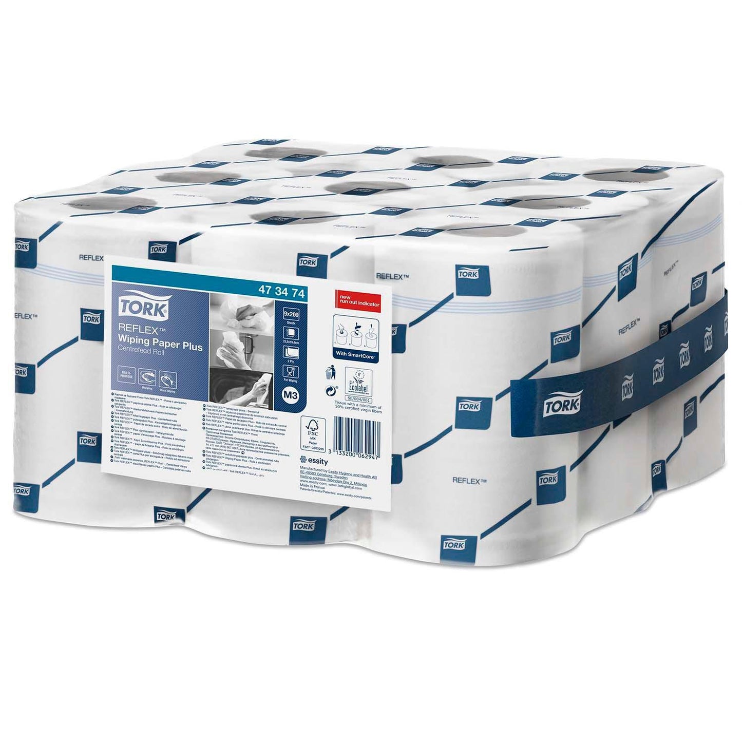 Håndklæderulle Tork Reflex Mini M3 2-lag Ø12.7xB19.4cmxL67m M/Hylse Genbrug Hvid,9 rl/krt