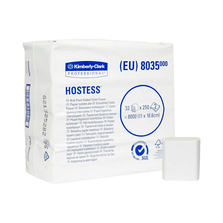 Toiletpapir Hostess 32 Bulk Pack 18.6x11 cm 2-lags Hvid,32 pk x 250 stk/krt
