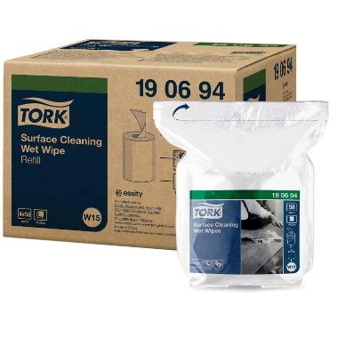 Aftørringsklud Tork Wet wipes til overflader refill i pose til varenummer 9199,4 rl/krt