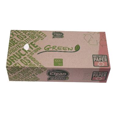 Ansigtsserviet Green 3 lag 20x21 cm 100% genbrugs serviet og pakning,21 pk x 100 stk/krt