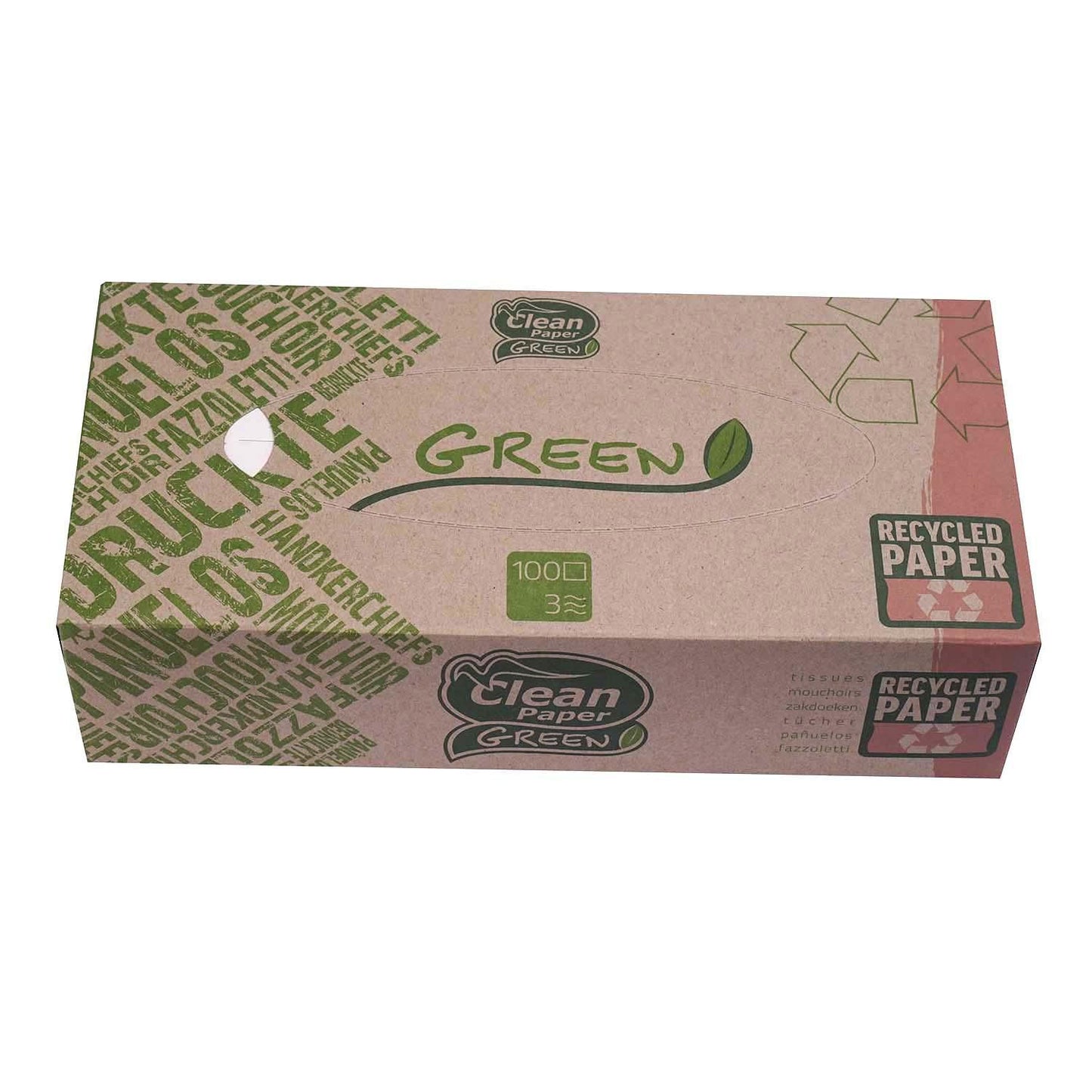 Ansigtsserviet Green 3 lag 20x21cm 100% genbrugs serviet og pakning,21 pk x 100 stk/krt
