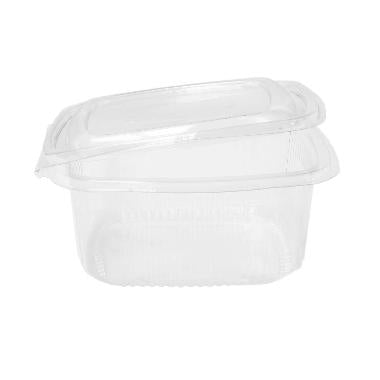 Plastbæger 1000 ml 170x170x80 mm firkantet hængslet låg RPET Klar,6 pk x 100 stk/krt