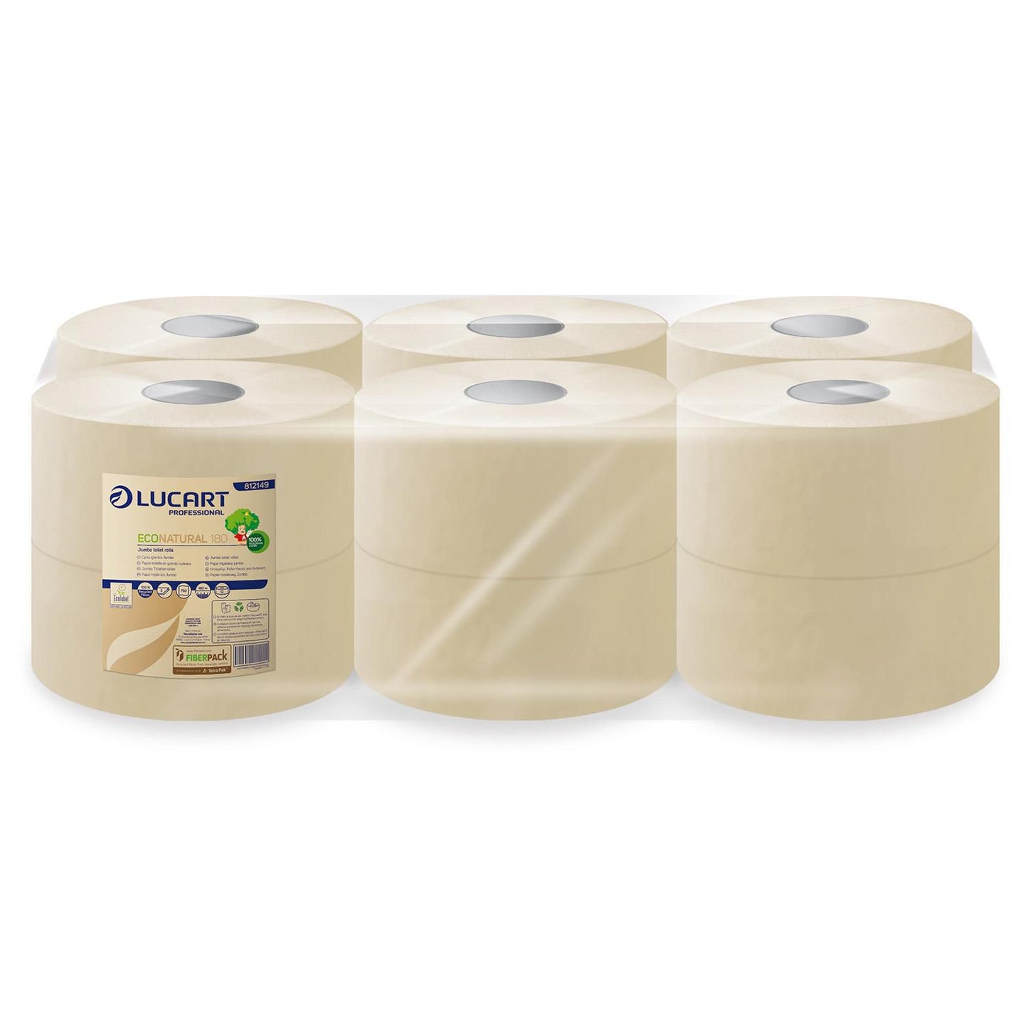Toiletpapir EcoNatural Jumbo 2-lag 180m Ecolabel/C2C Genbrugsfiber,12 rl/krt