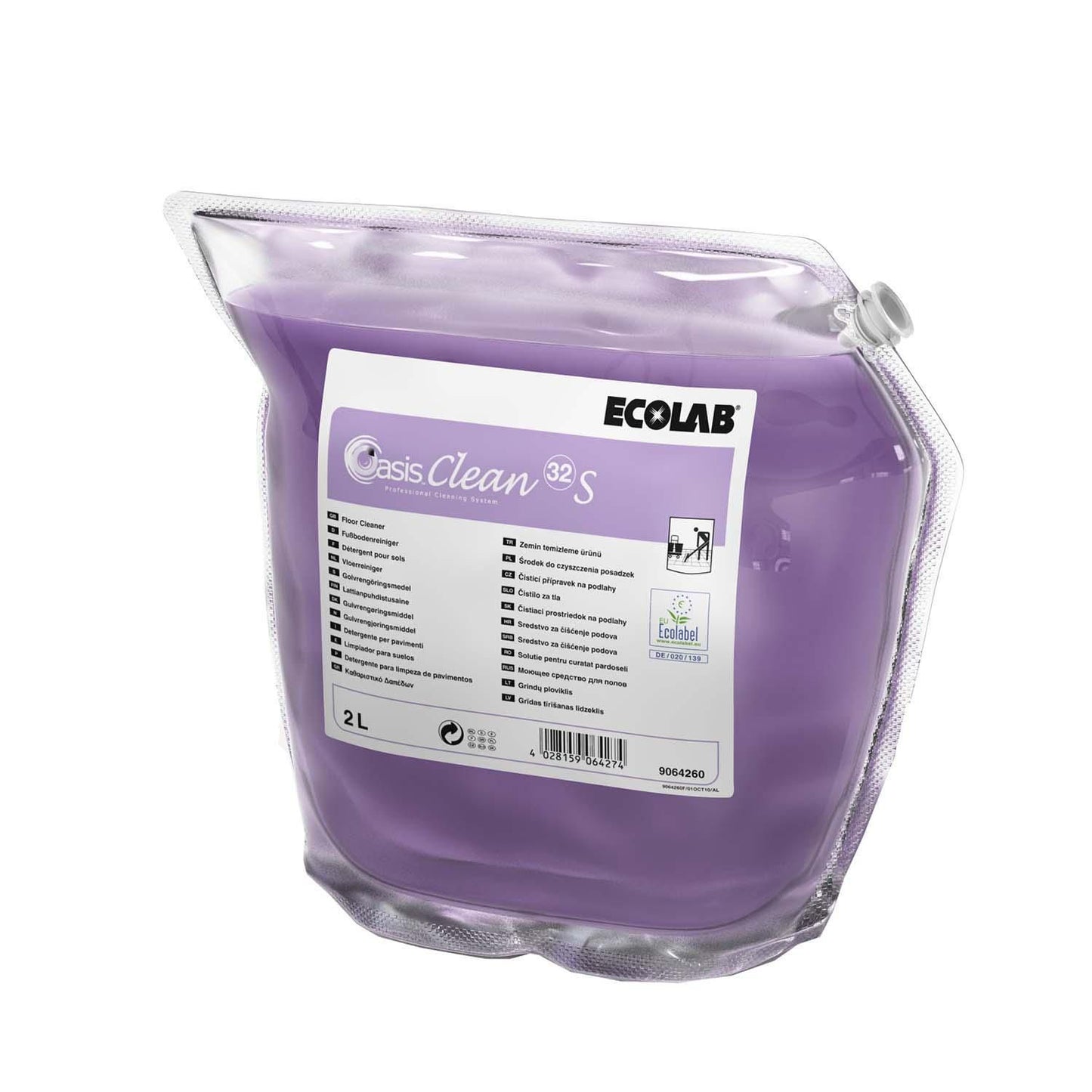 Gulvrengøring Oasis Clean 32 S 2ltr Ecolabel med Farve/Parfume Manuel,2 dnk x 2 ltr/krt