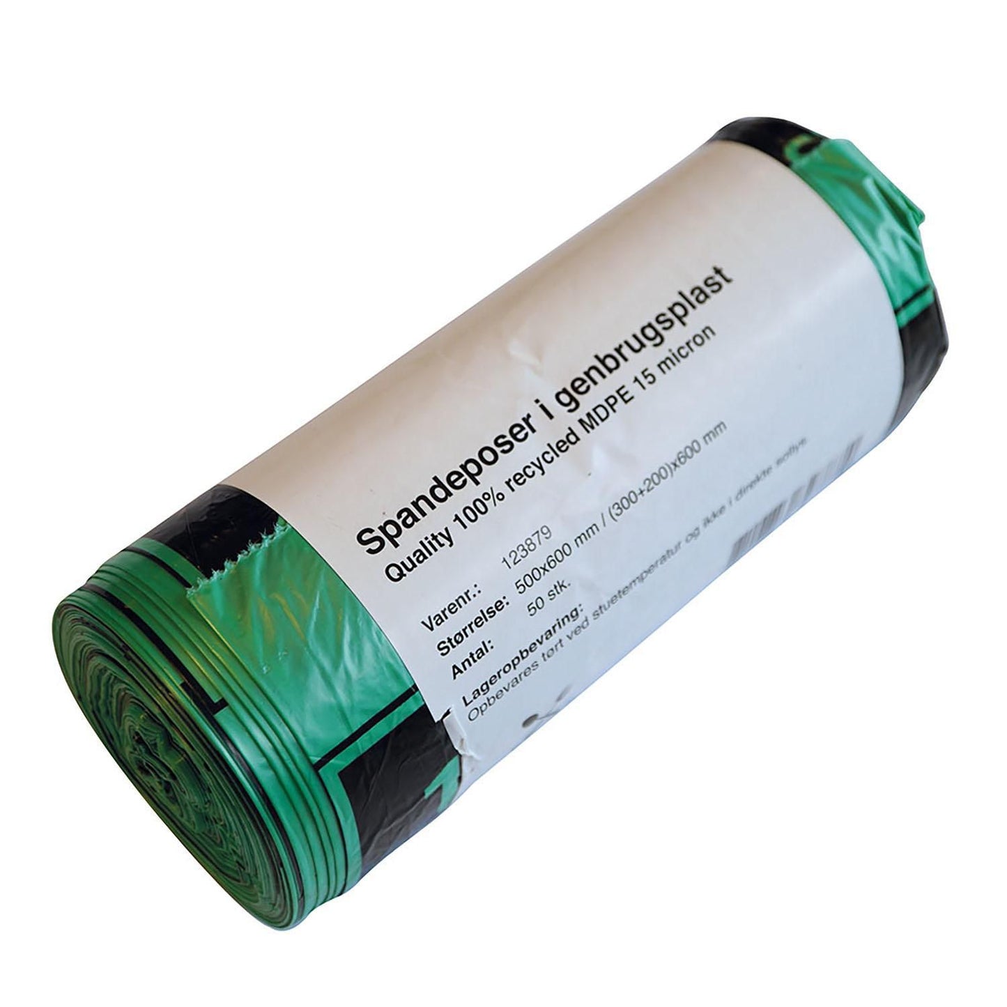 Spandepose Catersource 30ltr B500xL600mm 15my MDPE med Fals Grøn 100% genbrug,15 rl x 50 stk/krt