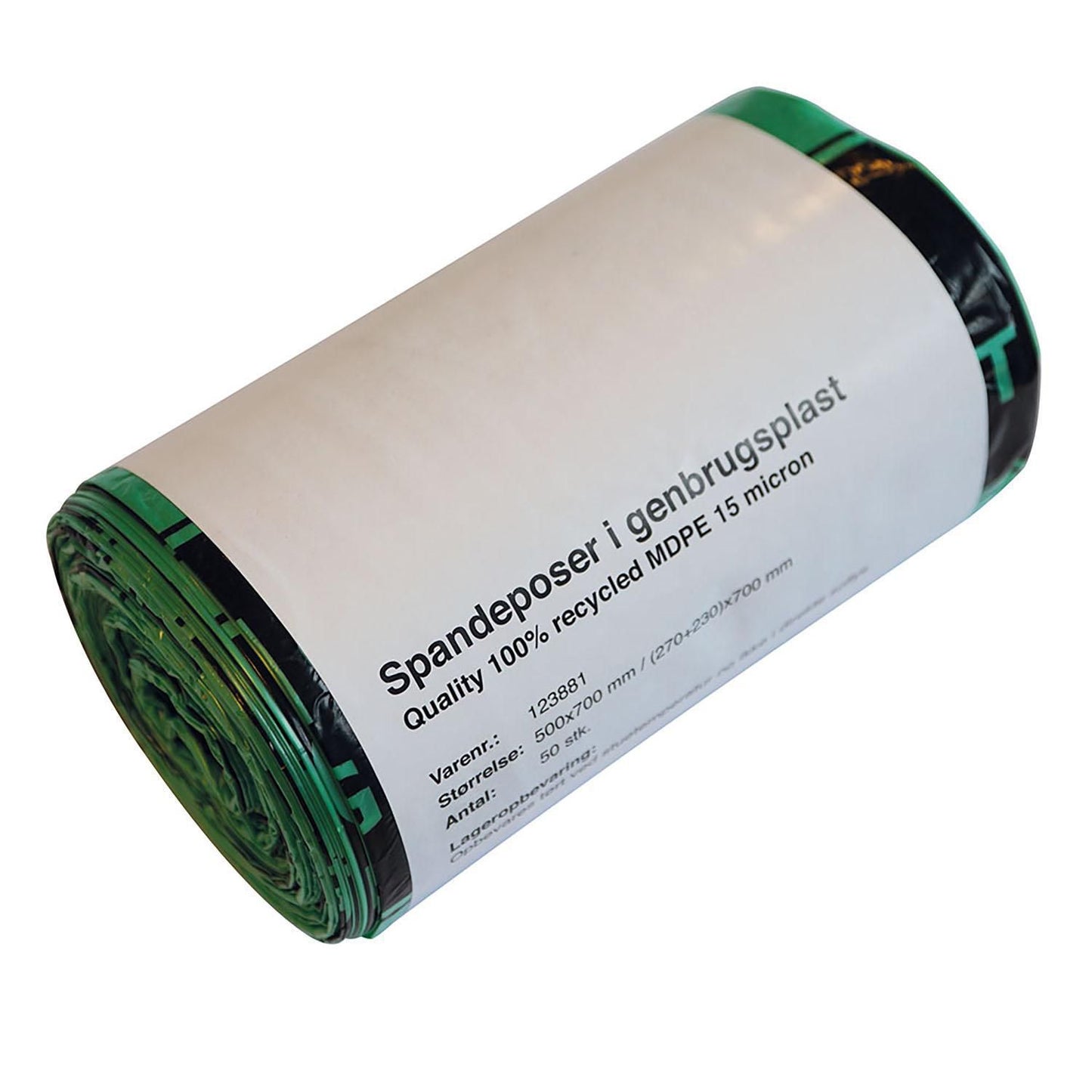 Spandepose Catersource 40ltr B500xL700mm 15my MDPE med Fals Grøn 100% genbrug,15 rl x 50 stk/krt