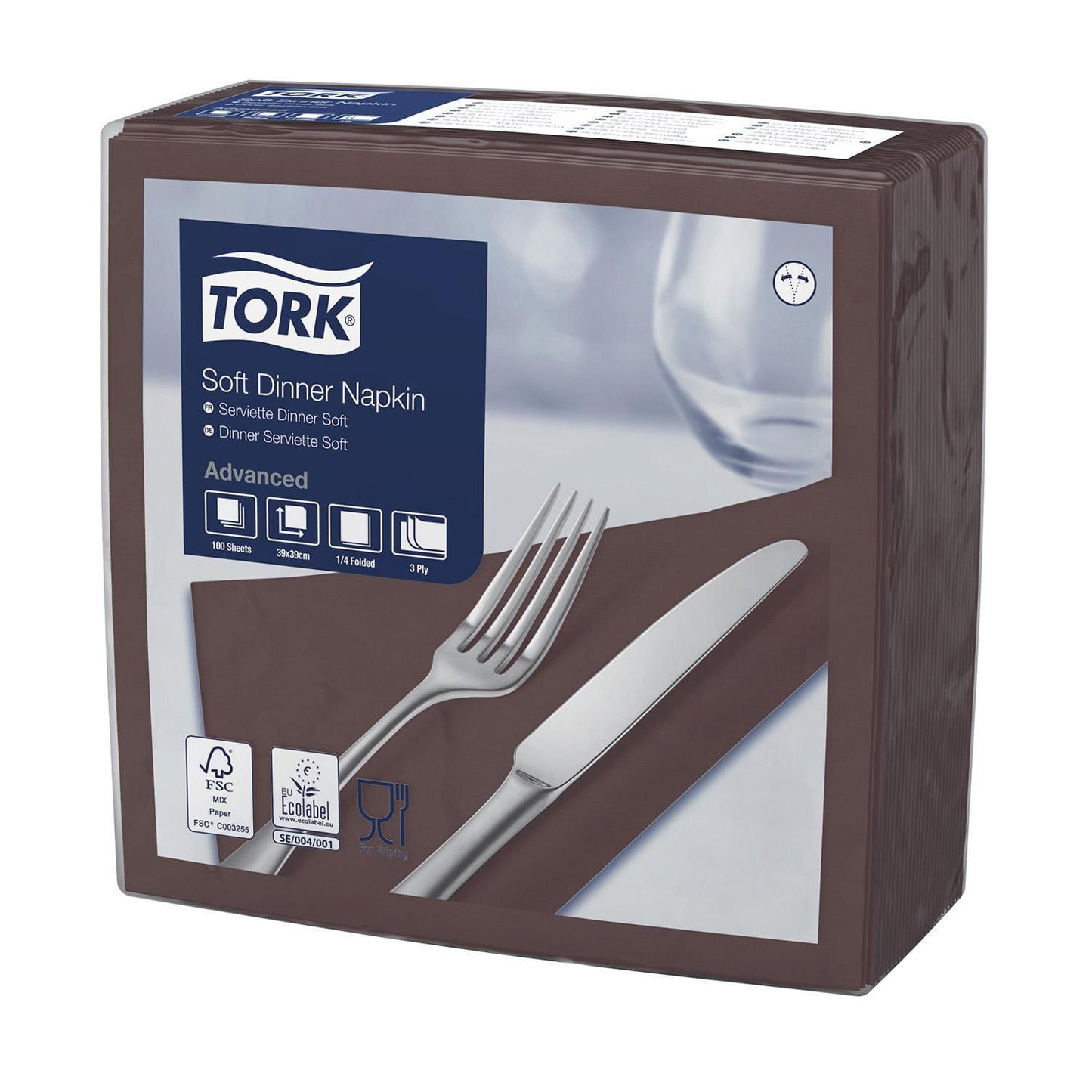 Serviet Tork 39x39cm 3-lag Brun,100 stk/pk