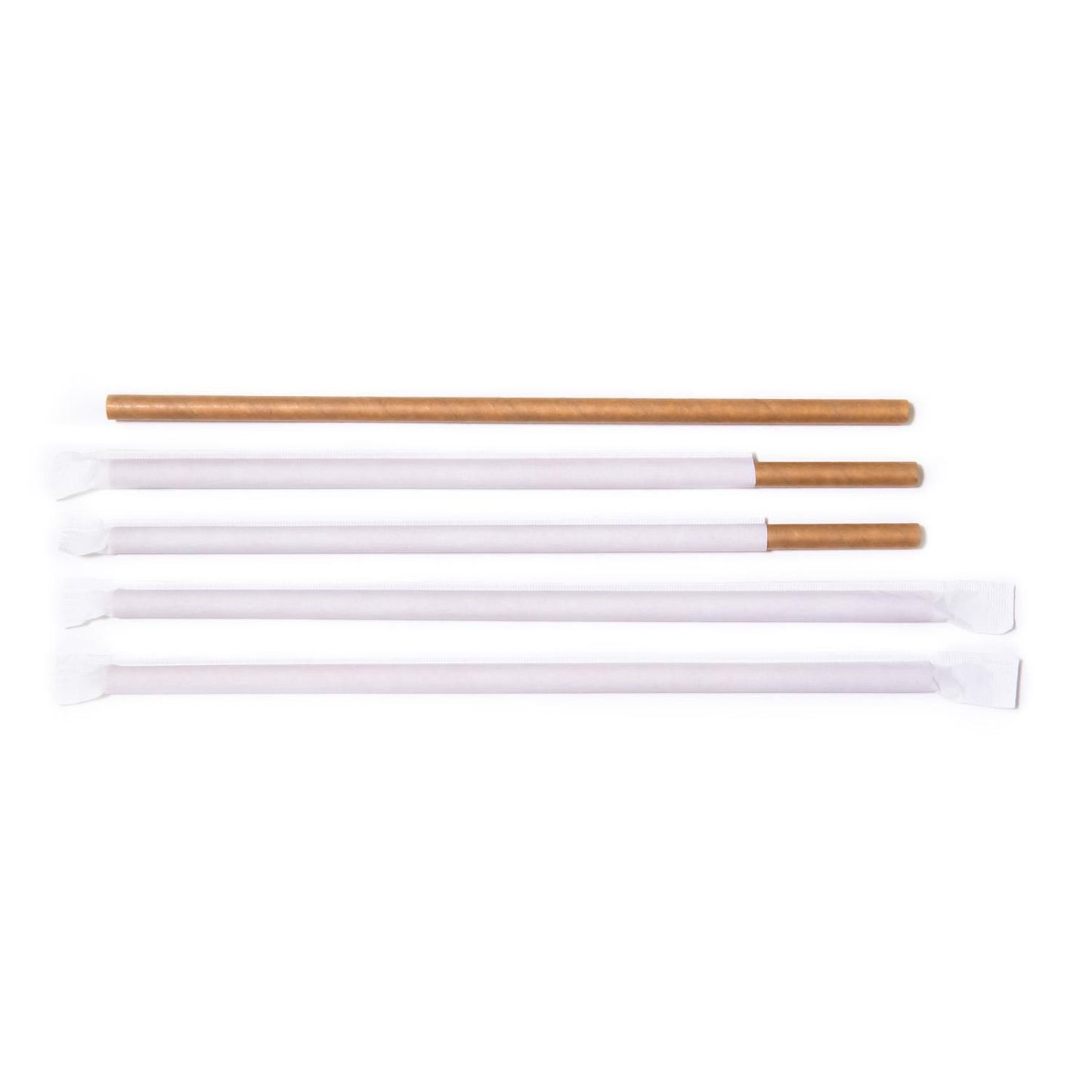 Sugerør Ø8x250 mm uden knæk enkeltpakket Bionedbrydelig Papir Brun,500 stk/ps