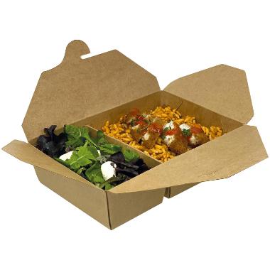 Boks Catersource 2-rum 230/200x155/140x65 mm 1430ml 510/920ml karton med PE Brun,4 pk x 50 stk/krt