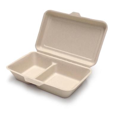 Burgerboks 2-rum 240x160x60 mm med hængslet låg Bagasse,2 pk x 125 stk/krt