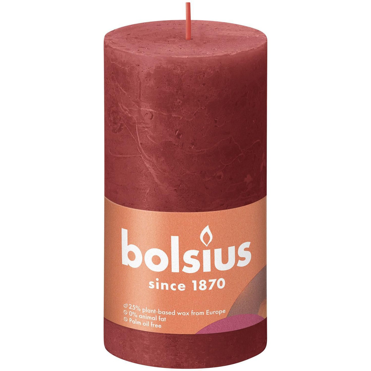 Bloklys Ø68x130 mm Brændetid 60 timer Rustik Rød,4 stk/krt