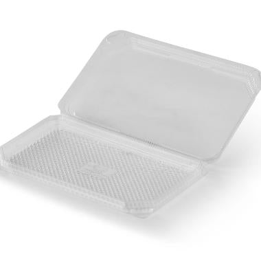 Pålægsbakke 200x126x21 mm med hængslet låg APET Klar,240 stk/krt