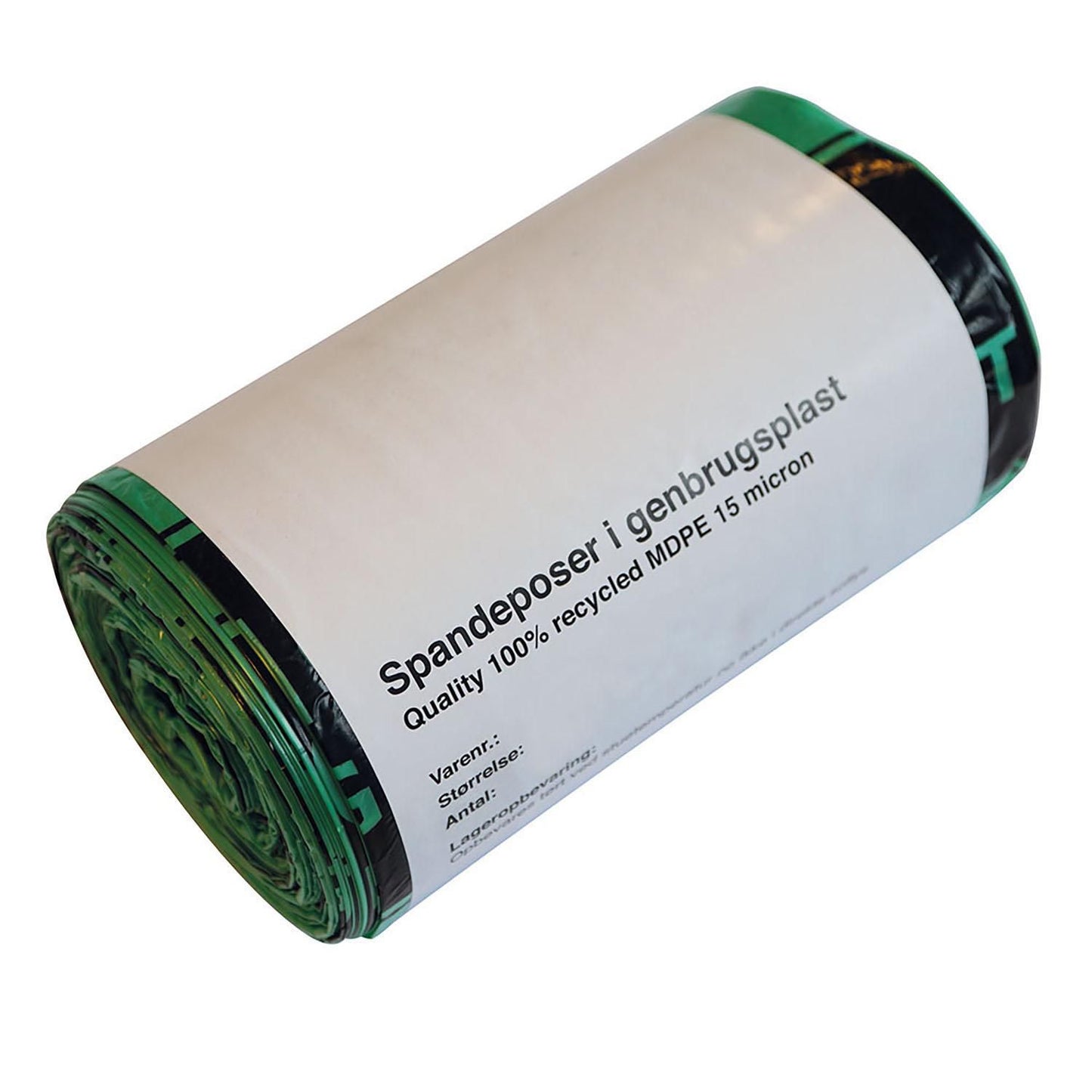 Spandepose Catersource 20ltr B500xL500mm 15my MDPE med Fals Grøn 100% genbrug,25 rl x 50 stk/krt