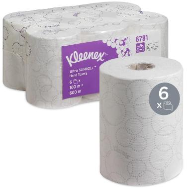 Håndklæderulle Kleenex Ultra Slimroll 19,8 cm x 100 m Hvid,6 rl/krt