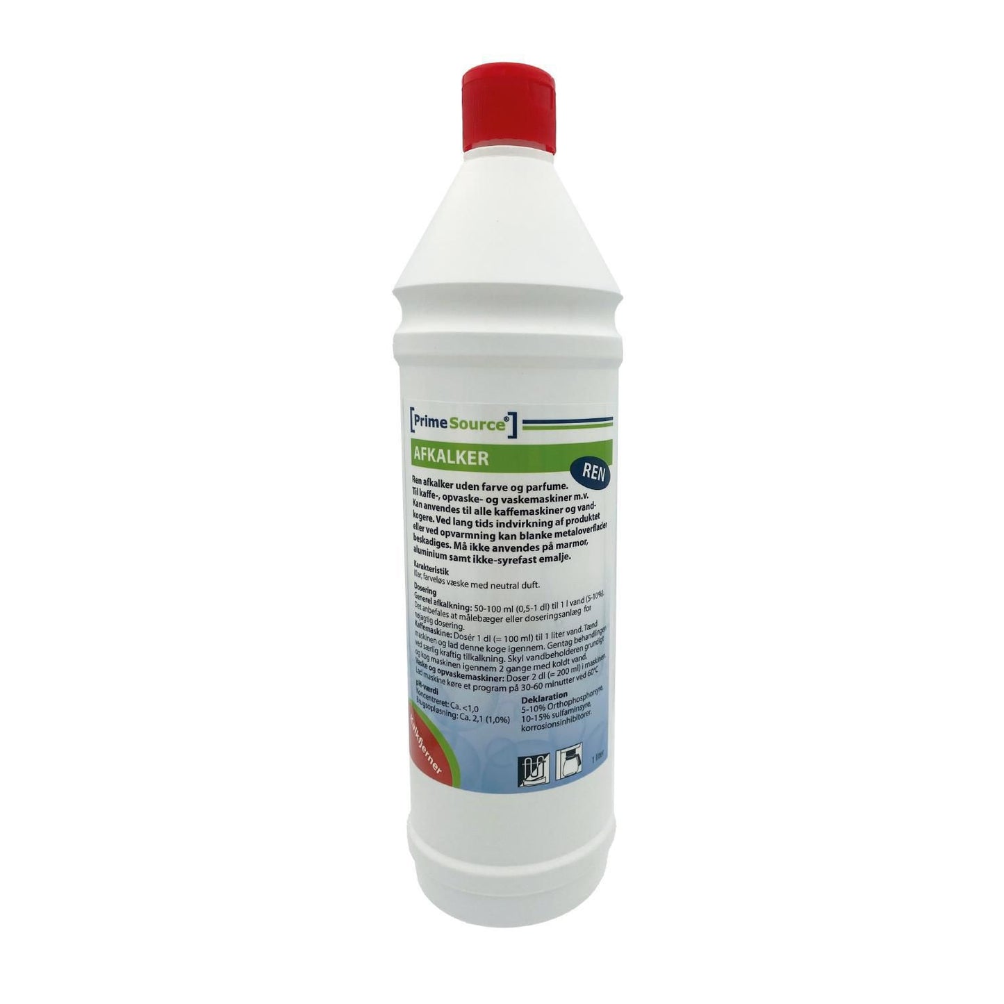 Afkalker Flydende Prime Source Ren 1ltr til kaffe-/opvask-/vaskemaskiner,12 fl x 1 ltr/krt