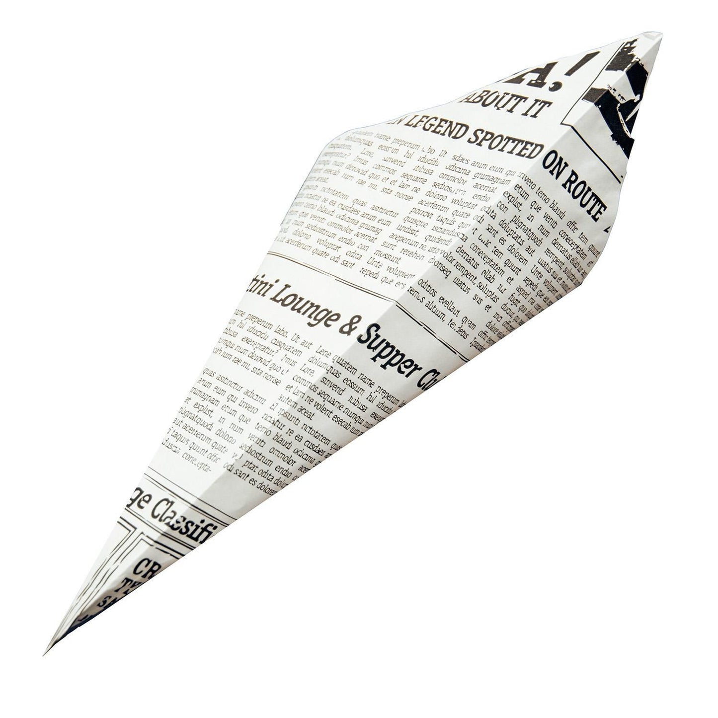 Pommes Frites Kræmmerhus B210xH295mm Papir/PE 50+15gr Hvid/Old News,1000 stk/krt