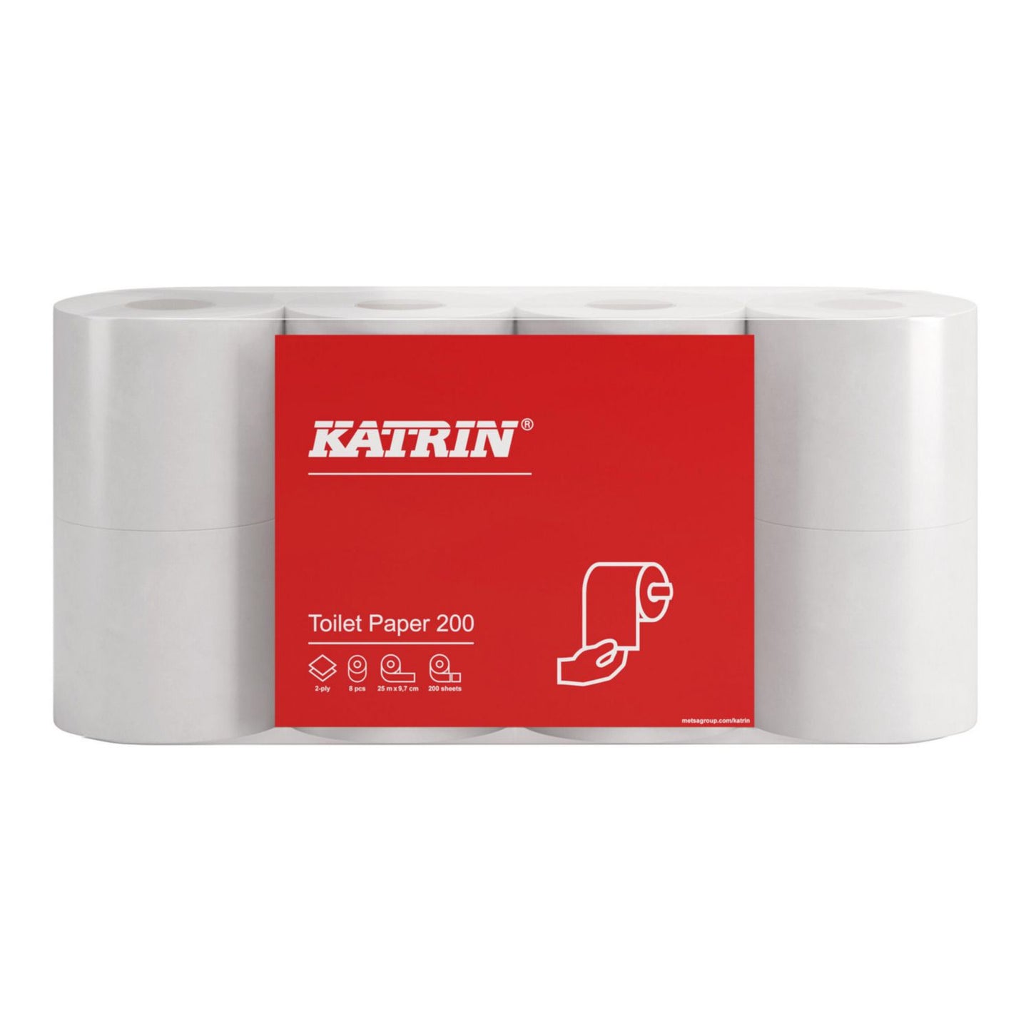Toiletpapir Katrin 200 2-lag 25m Hvid,8 pk x 8 rl/krt