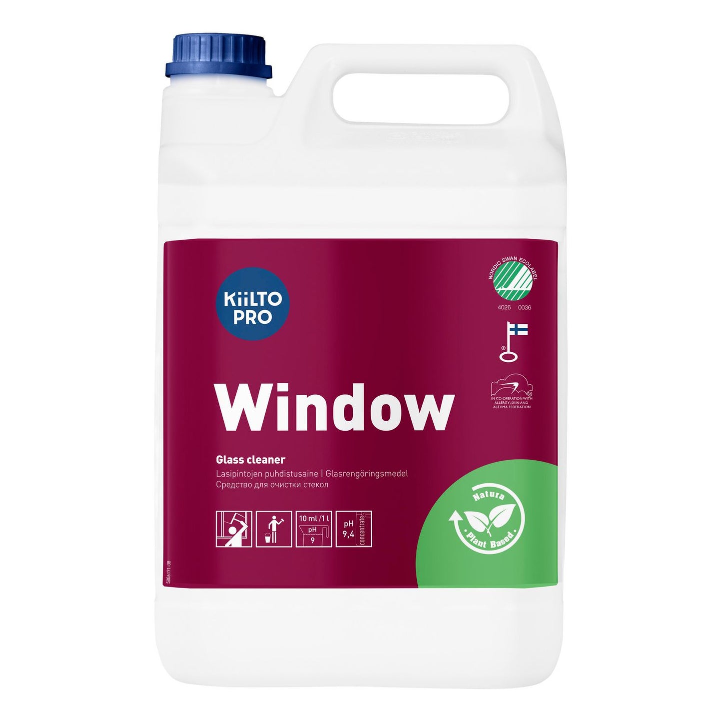 Glasrens Kiilto Pro Window Cleaner Svanemærket 5ltr,3 dnk x 5 ltr/krt