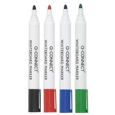 Whiteboard marker Q-connect blå, rød, sort, grøn rund spids 2-3 mm,4 stk/pk