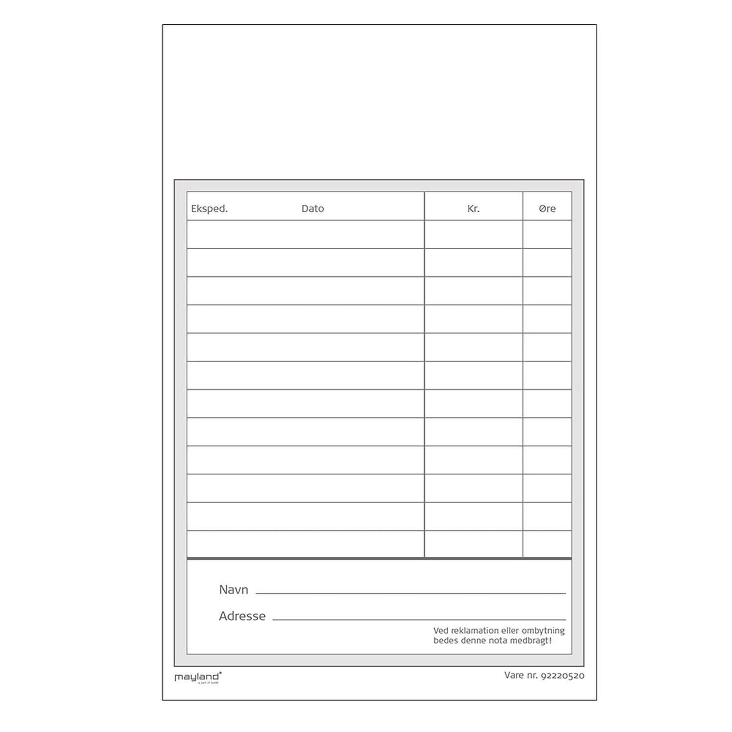 Kasseblok 100 ark hvid perforeret papir L178xB100xH8mm,25 stk/pk