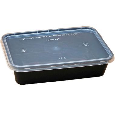 Plastbakke Nudelbakke 500ml L175xB120xH40mm sort med låg til microovn,250 stk/krt