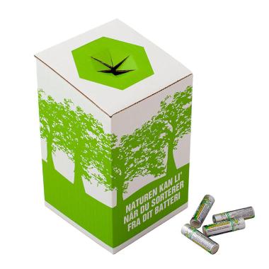 Papkasse L123xB125xH210 mm grøn til brugte batterier,stk