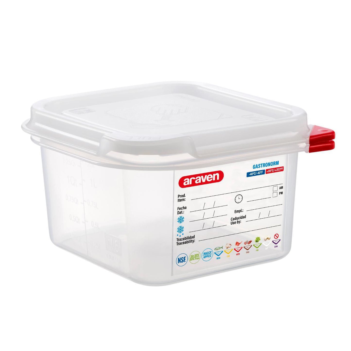 Beholder Araven lufttæt L17.6xB16.2xH10cm 1/6GN 1.7ltr polypropylen låg klar,stk