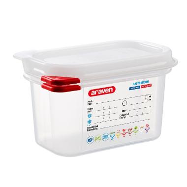 Beholder Araven lufttæt L17.6xB10.8xH10cm 1/9GN 1ltr polypropylen låg klar,stk