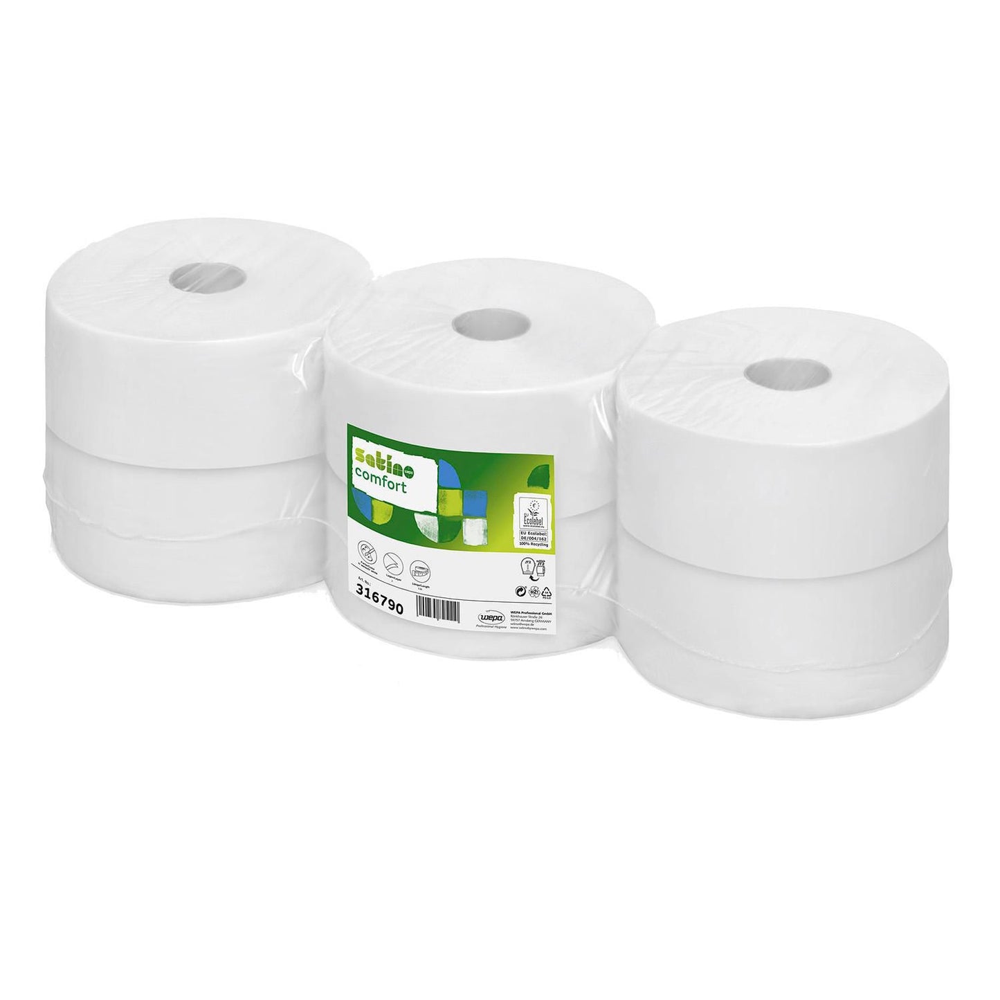 Toiletpapir Satino Comfort Jumbo 2-lag Ø24cm 320m Hvid Genbrug,6 rl/krt