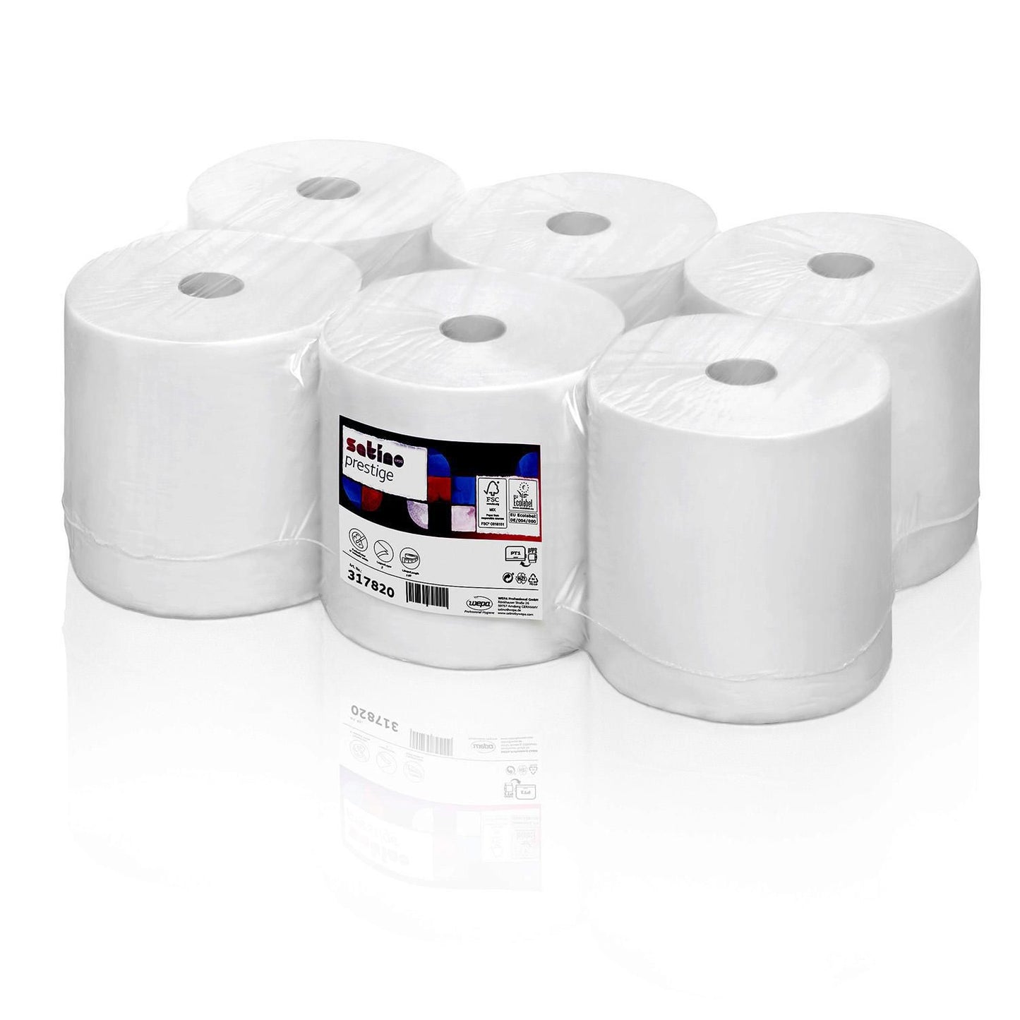 Håndklæderulle Satino Prestige 2-lag Ø19x20.5cmxL150m Uperforeret Nyfiber Hvid,6 rl/krt