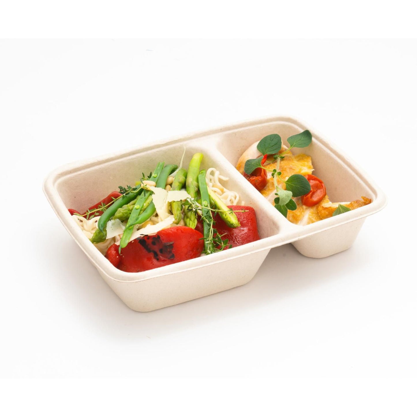 Bakke 2 rum 500+250ml L230xB160xH50mm Bagasse Bionedbrydelig Natur FF,4 ps x 75 stk/krt