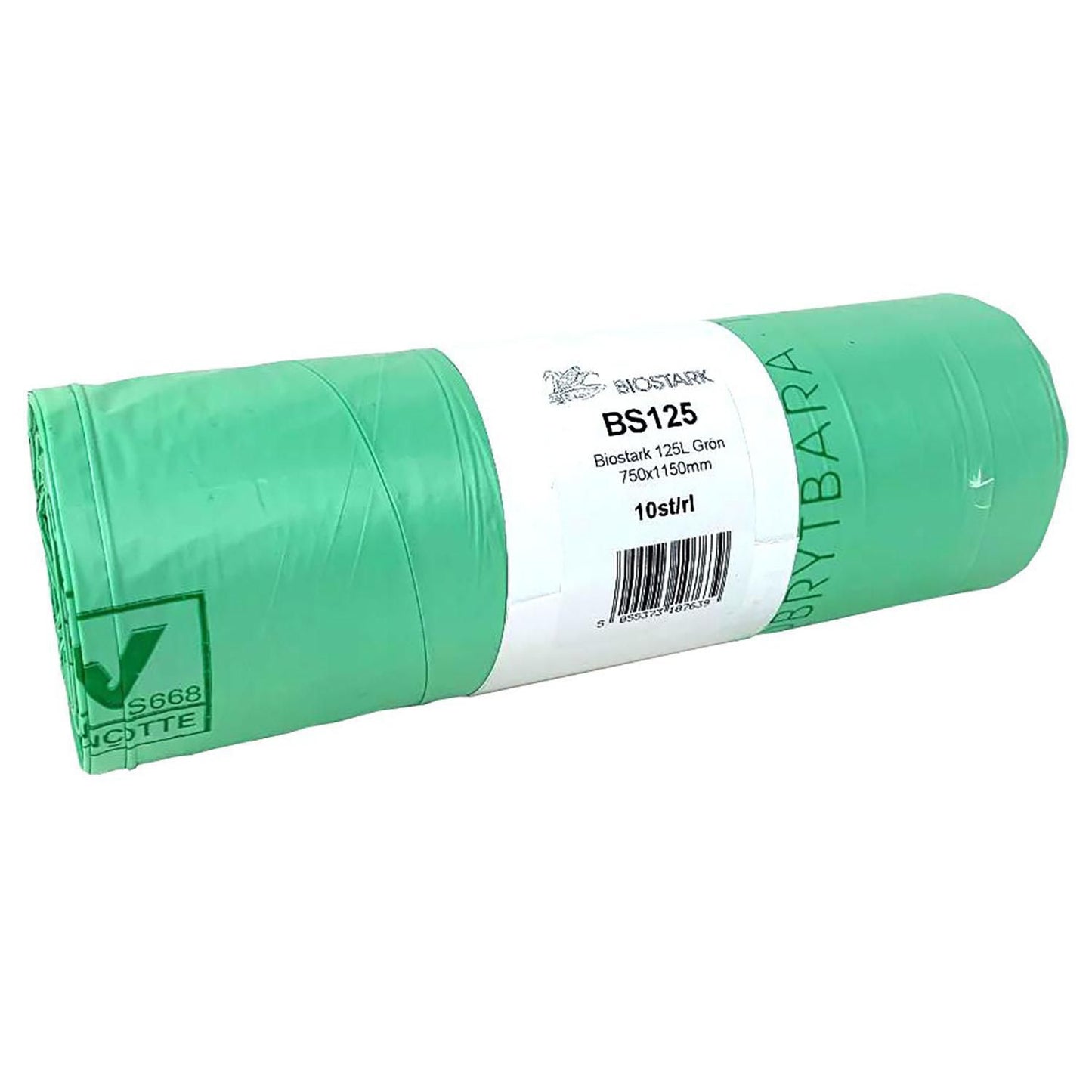 Sæk 125liter B750xL1150mm 30my PLA Komposterbar  Standard Grøn,16 rl x 10 stk/krt