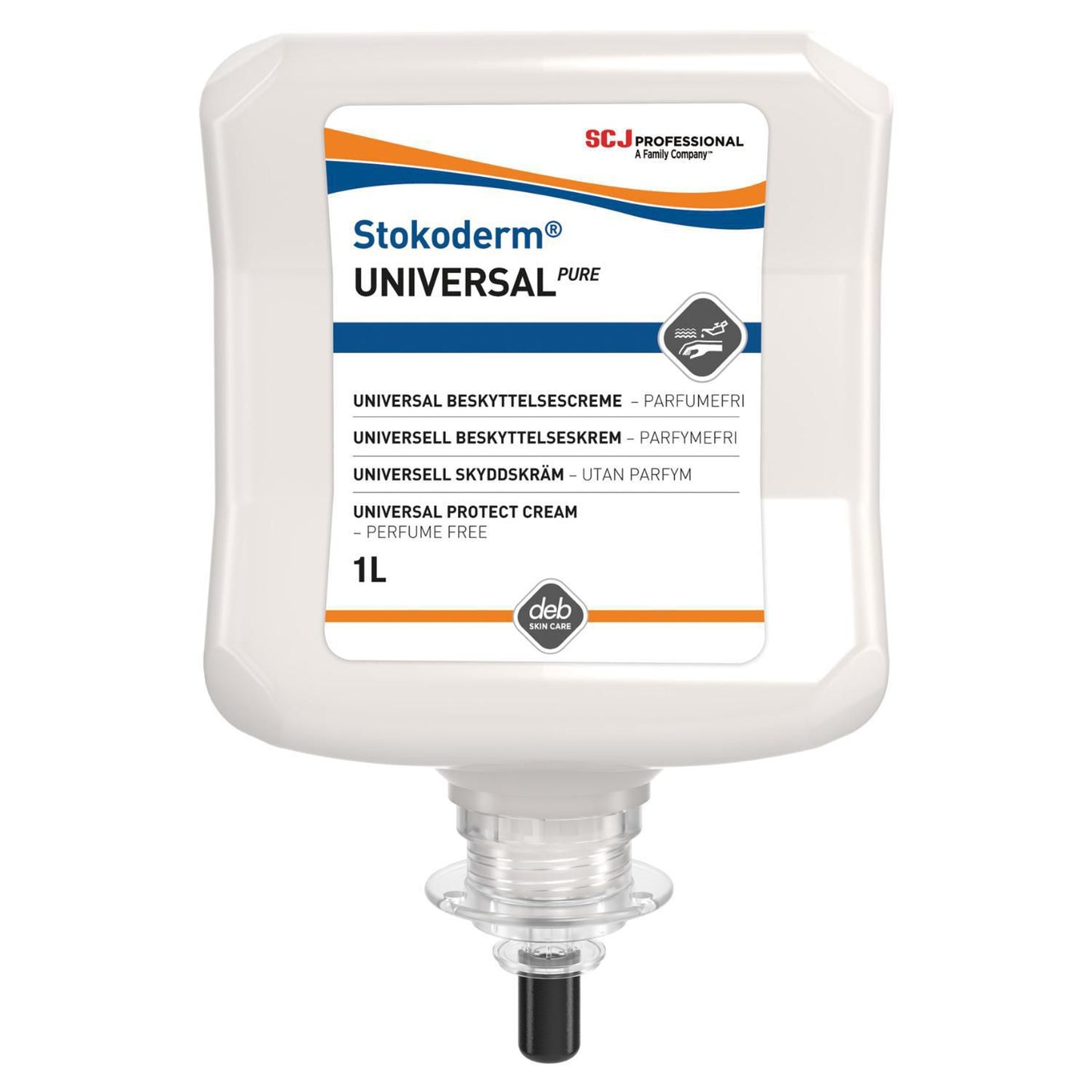 Hudcreme Stokoderm Universal PURE 1ltr m Triple action beskyttelse u Parf t disp,6 stk x 1 ltr/krt