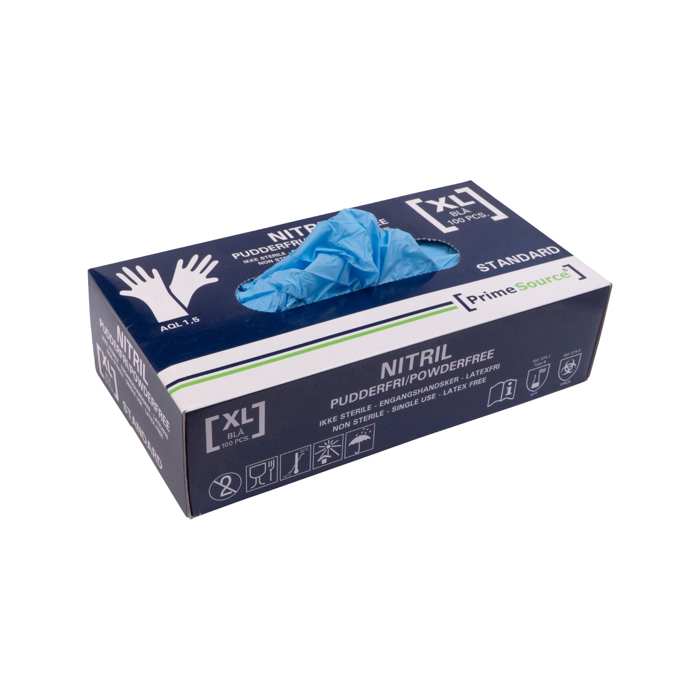 Handske Engangs Prime Source STANDARD str XL Nitril uden Pudder Blå AQL 1.5,100 stk/pk