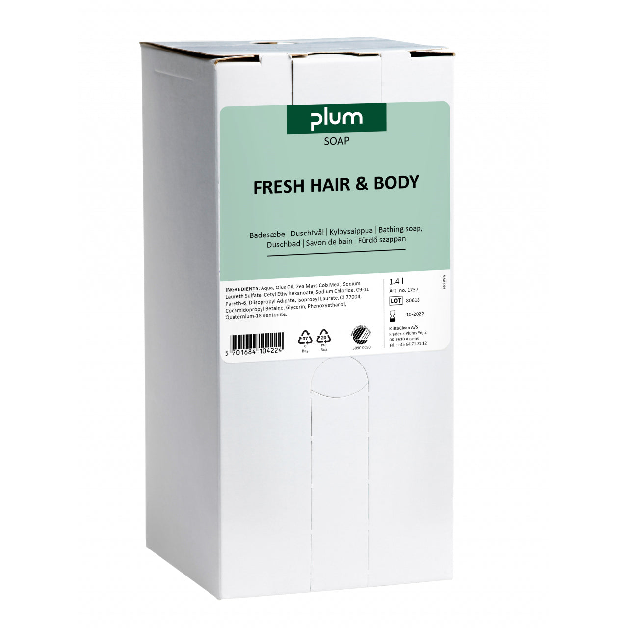 Cremesæbe Plum Fresh Hair&Body 1.4 ltr Svanemærket med Parfume til MP 2000 disp,1,4 ltr/ps