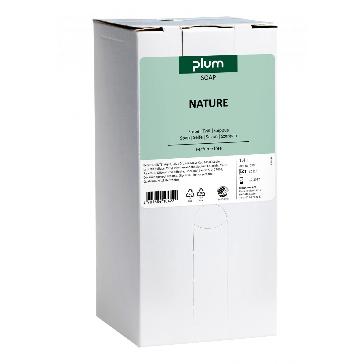 Cremesæbe Plum Daily 1.4ltr Allergi-/Svanemærket u Parf Bag-in-box til MP2000,1,4 ltr/ps