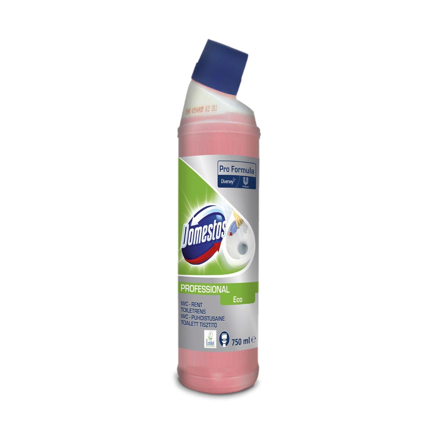 Toiletrens Flydende Domestos Pro Formula 750ml Ecolabel med Farve/Parfume Surt,6 stk x 0,75 ltr/krt