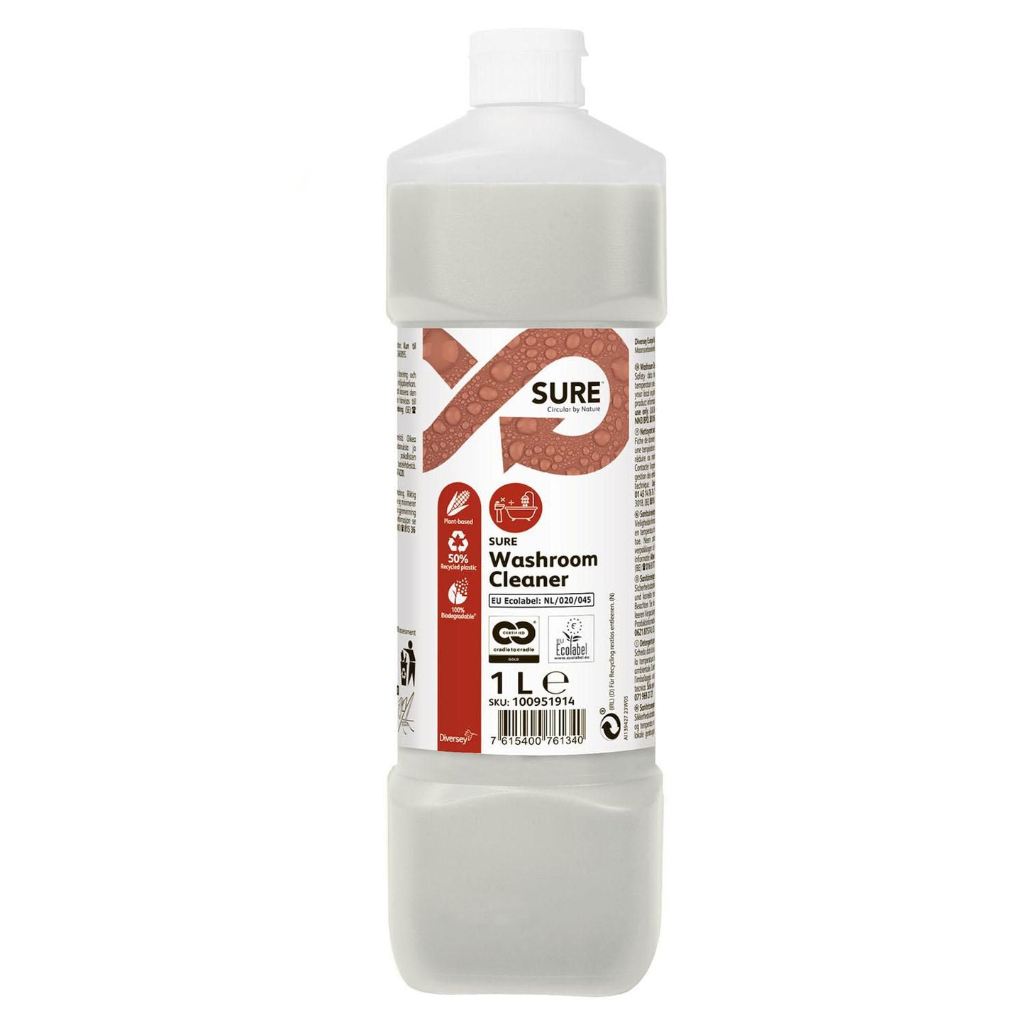 Sanitetsrengøringsmiddel SURE Washroom Cleaner Ecolabel 1ltr,6 fl x 1ltr/krt