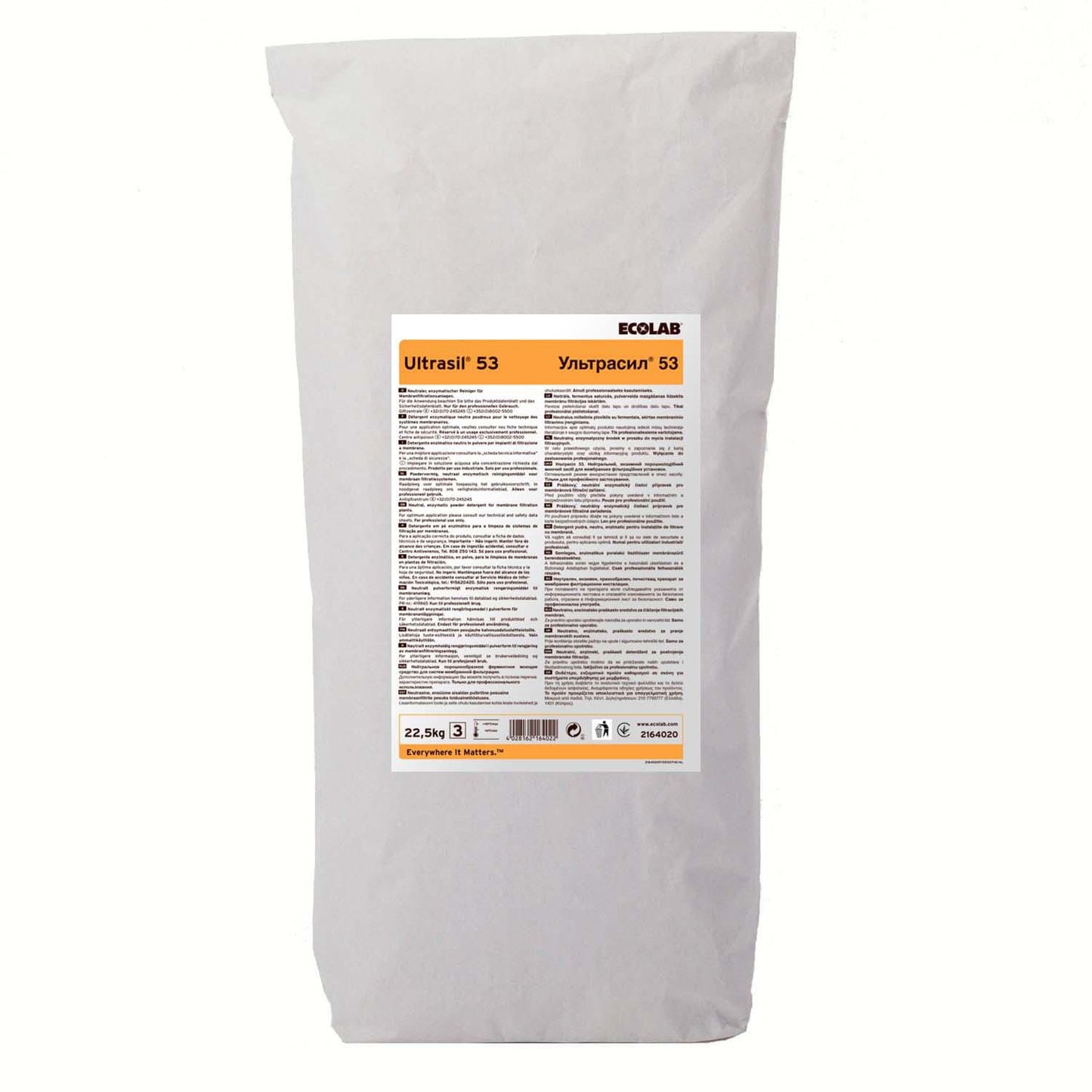 Rengøring Ultrasil 53m pulver 22.5kg med enzymer til membraner i fødevareproduk,22,5 kg/stk