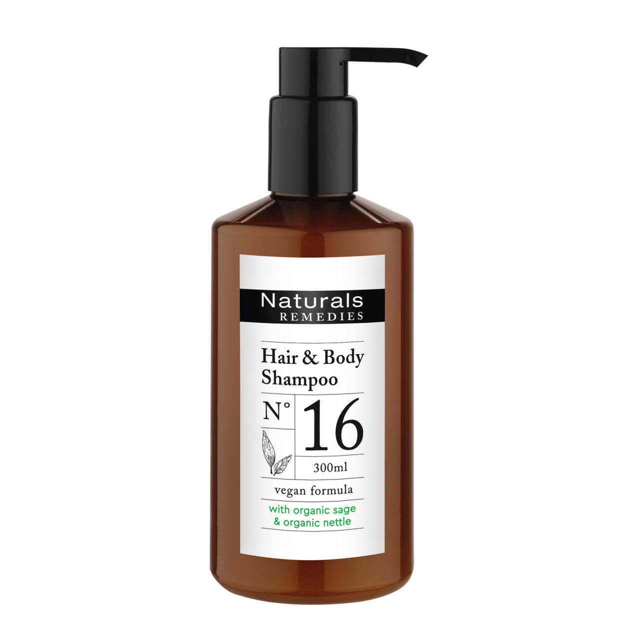 Shampoo Natural Remedies Nr. 16 Hair & Body 300ml med Cannes pumpe Vegansk,12 stk x 300ml/krt