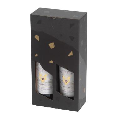 Vinkarton L16.4xB8.5xH36cm Pap med vindue sort til 2 flasker,25 stk/bnt